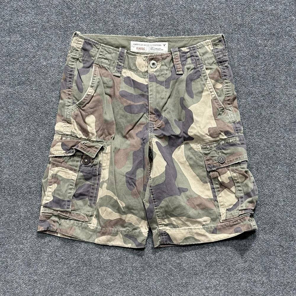 American Eagle Outfitters Cargo Shorts Mens 31 Green Camouflage Classic Cotton